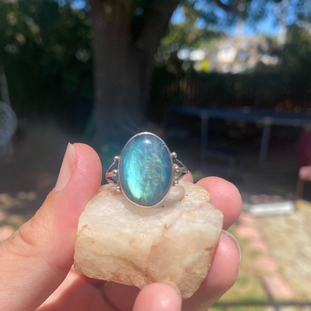 Sterling Silver Labradorite Ring Large Size 8 - 8.5